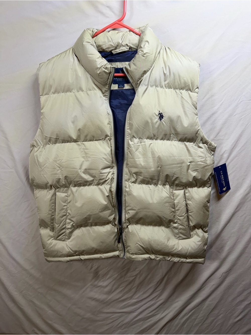 U.S. Polo Assn. Cream Puffer Vest with Navy Lining